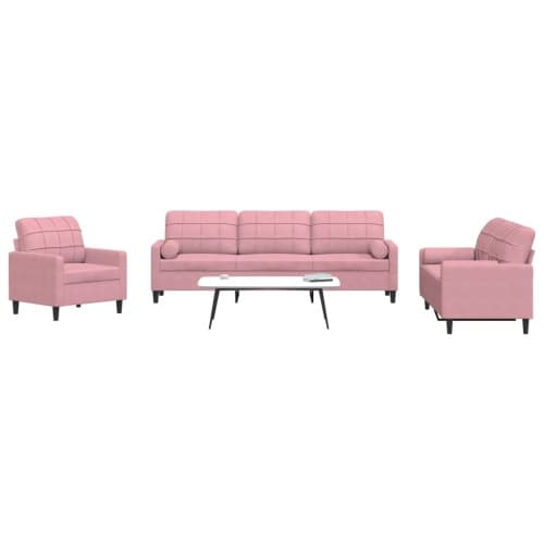 Soffgrupp med dynor och bolster 3 delar rosa sammet