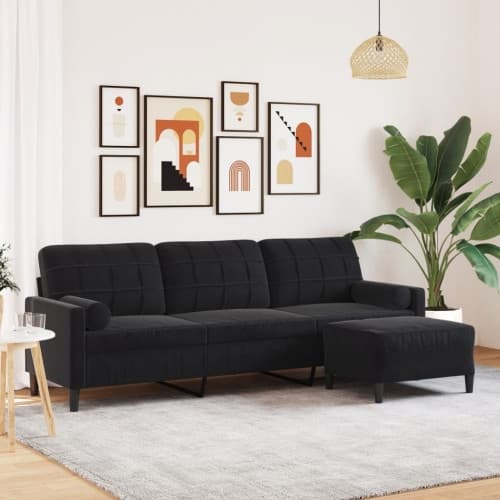 3-sitssoffa med fotpall Svart 210 cm sammet