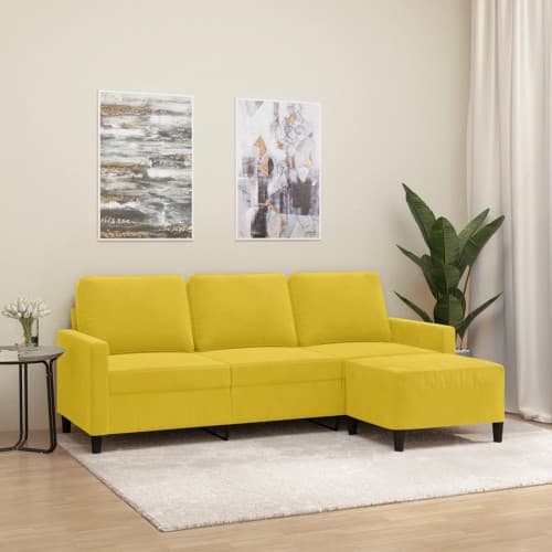 3-sitssoffa med fotpall gul 180 cm sammet