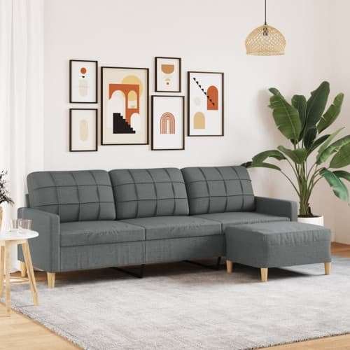 3-sitssoffa med fotpall mörkgrå 210 cm tyg