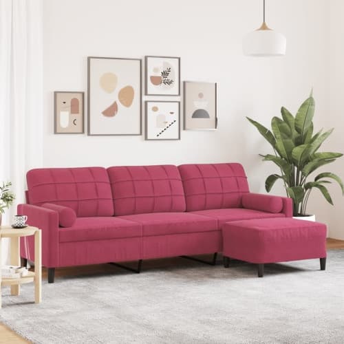 3-sitssoffa med fotstöd vinröd 210 cm sammet