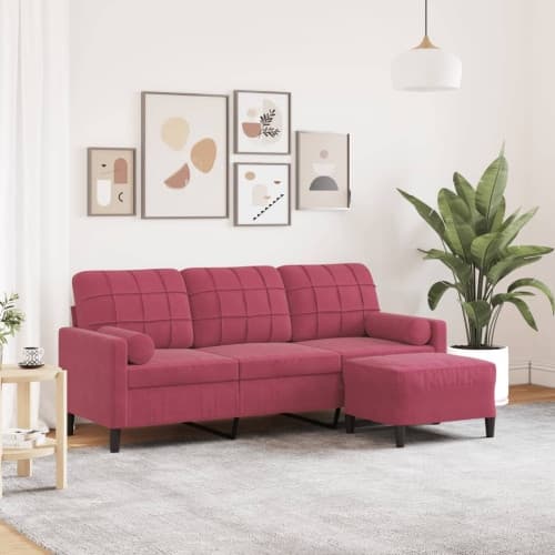 3-sitssoffa med fotstöd vinröd 180 cm sammet