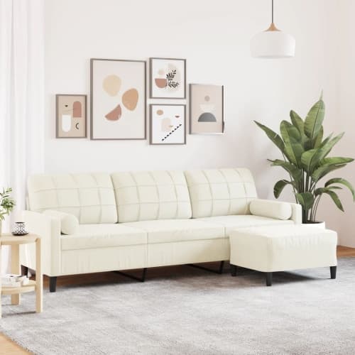 3-sitssoffa med fotpall gräddvit 210 cm sammet