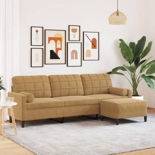 3-sitssoffa med fotpall brun 210 cm sammet