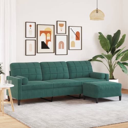 3-sitssoffa med fotpall mörkgrön 210 cm sammet
