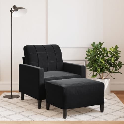 Fåtölj med fotpall svart 60 cm sammet