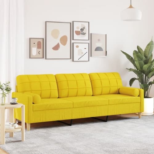 3-sitssoffa med prydnadskuddar ljusgul 210 cm tyg