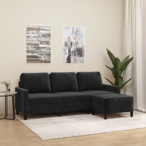 3-sitssoffa med fotpall svart 180 cm sammet