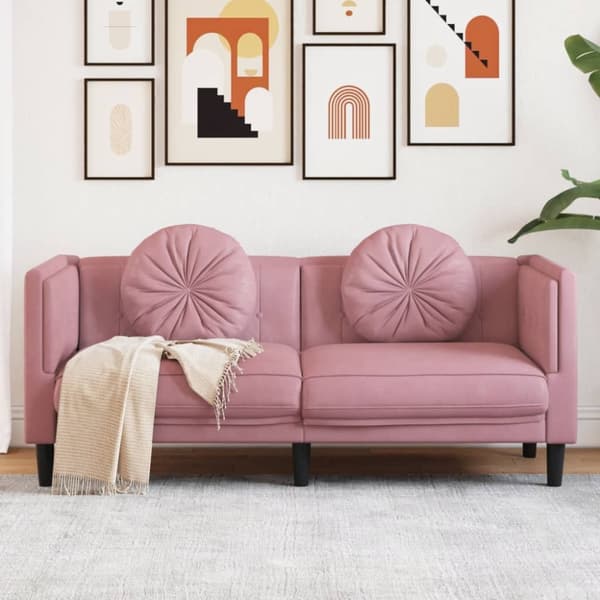Soffa med kuddar 2-sits rosa sammet