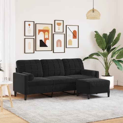 3-sitssoffa med fotpall svart 180 cm sammet