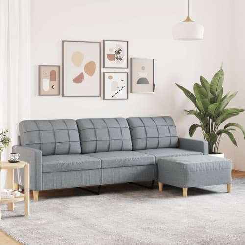 3-sitssoffa med fotpall ljusgrå 210 cm tyg