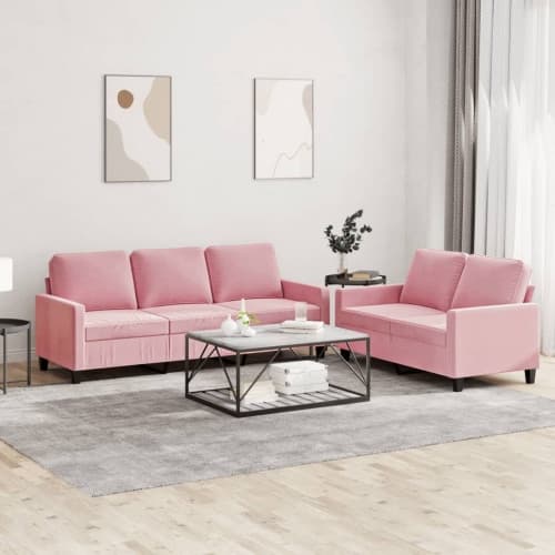 Soffgrupp med dynor 2 delar rosa sammet