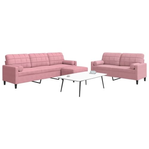 Soffgrupp med dynor och bolster 3 delar rosa sammet