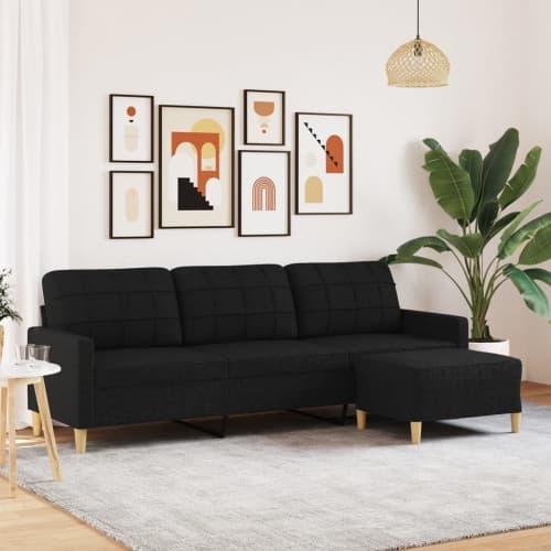 3-sitssoffa med fotpall Svart 210 cm tyg