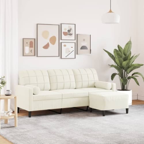 3-sitssoffa med fotpall gräddvit 180 cm sammet