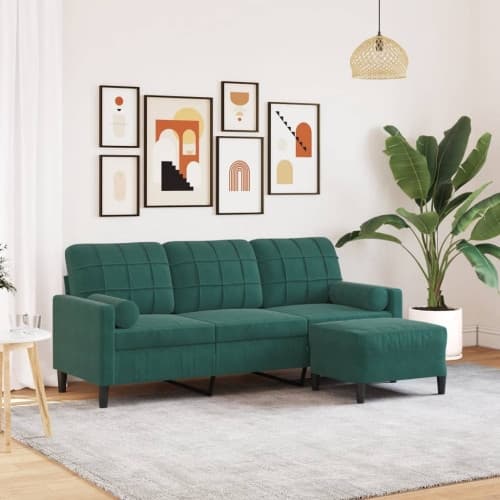 3-sitssoffa med fotpall mörkgrön 180 cm sammet