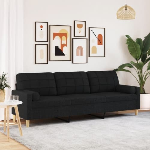 3-sitssoffa med prydnadskuddar svart 210 cm tyg