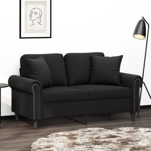 2-sitssoffa med prydnadskuddar svart 120 cm sammet