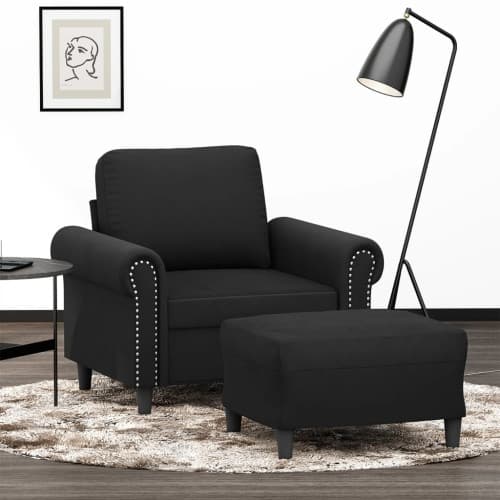 Fåtölj med fotpall svart 60 cm sammet
