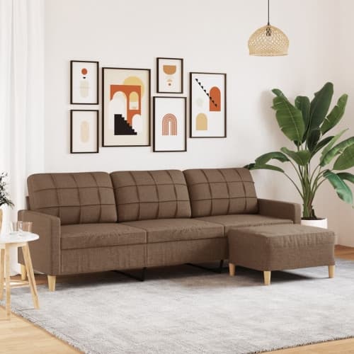 3-sitssoffa med fotpall Brun 210 cm tyg