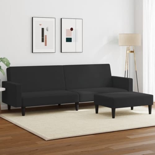 Bäddsoffa 2-sits med fotpall svart sammet