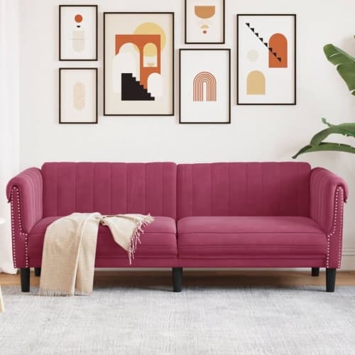 Soffa 3-sits vinröd sammet