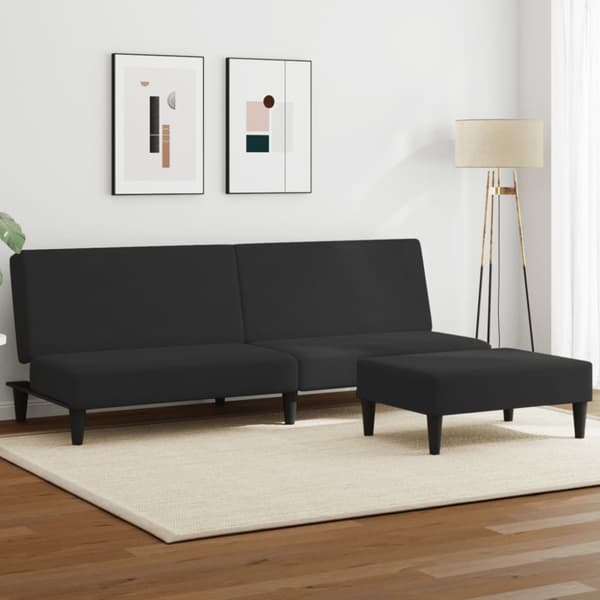 Bäddsoffa 2-sits med fotpall svart sammet