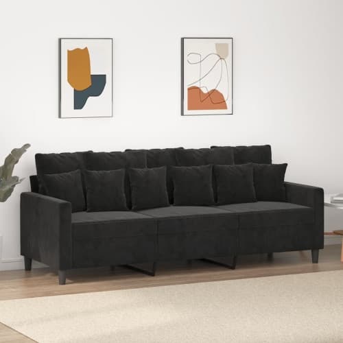 3-sitssoffa svart 180 cm sammet