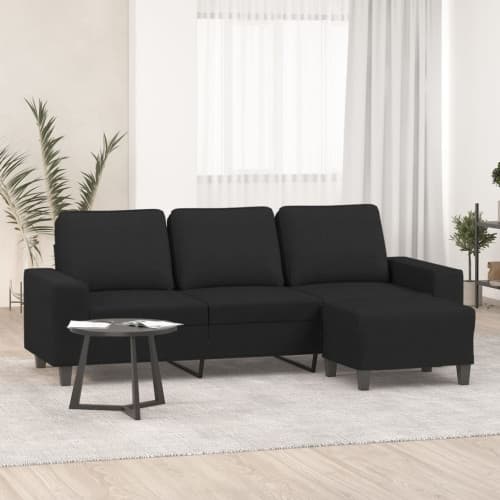 3-sitssoffa med fotpall Svart 180 cm tyg