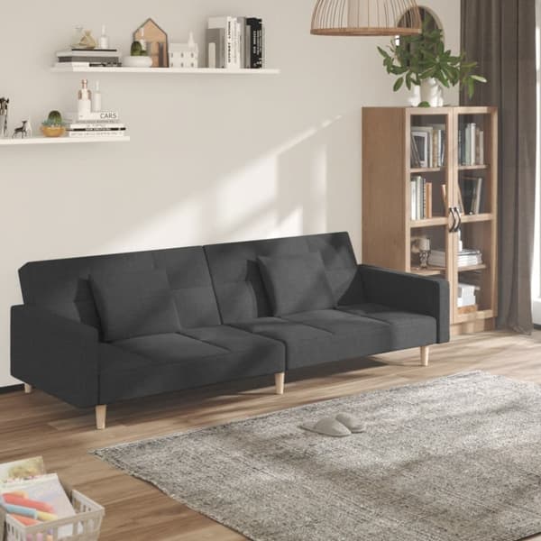 Bäddsoffa 2-sits med två kuddar mörkgrå tyg