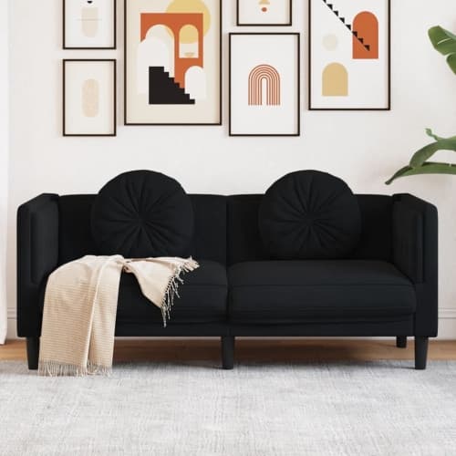 Soffa med kuddar 2-sits svart sammet