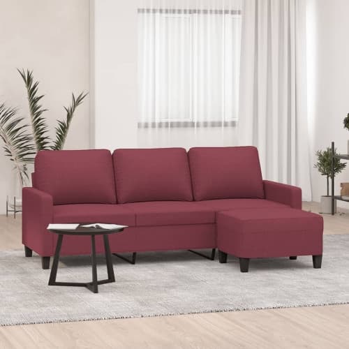 3-sitssoffa med fotstöd vinröd 180 cm tyg