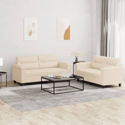 Soffgrupp med kuddar 2 delar beige mikrofibertyg