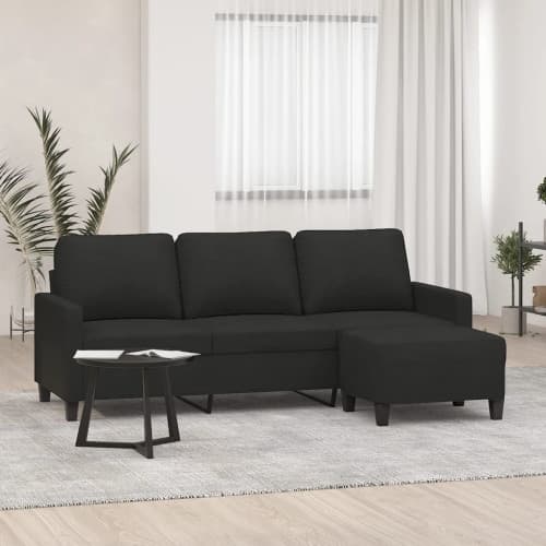 3-sitssoffa med fotpall Svart 180 cm tyg