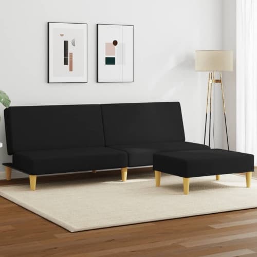Bäddsoffa 2-sits med fotpall svart tyg