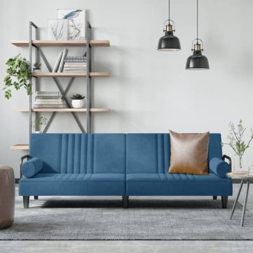 Bäddsoffa med armstöd blå sammet