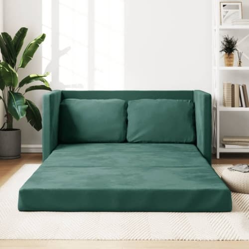 Golvbäddsoffa 2-i-1 mörkgrön 122x204x55 cm sammet