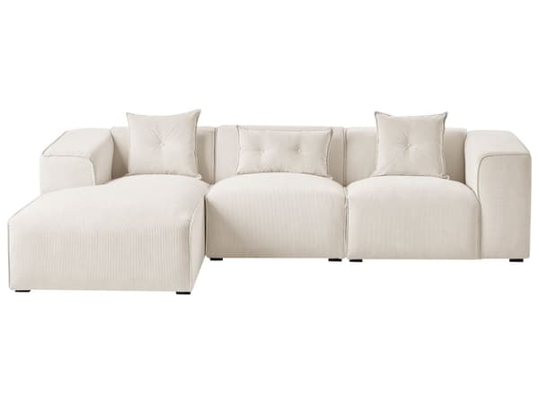 Hjørnesofa Off-White Fløjl 3 Personers Venstrevendt med Puder Moderne Stue