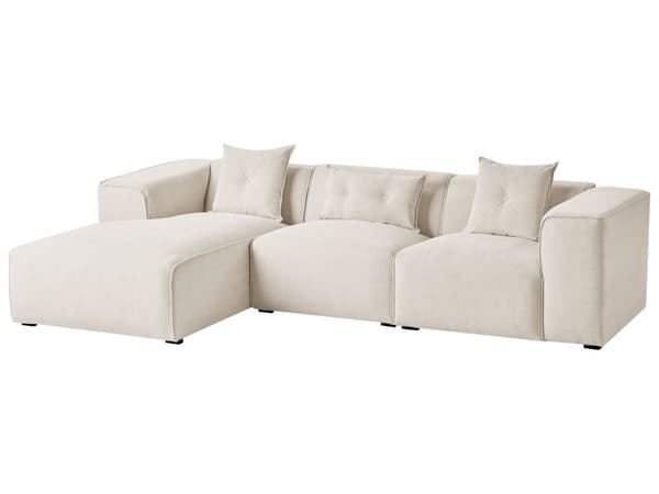 Hjørnesofa Off-White Fløjl 3 Personers Venstrevendt med Puder Moderne Stue