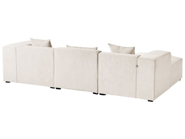 Hjørnesofa Off-White Fløjl 3 Personers Venstrevendt med Puder Moderne Stue