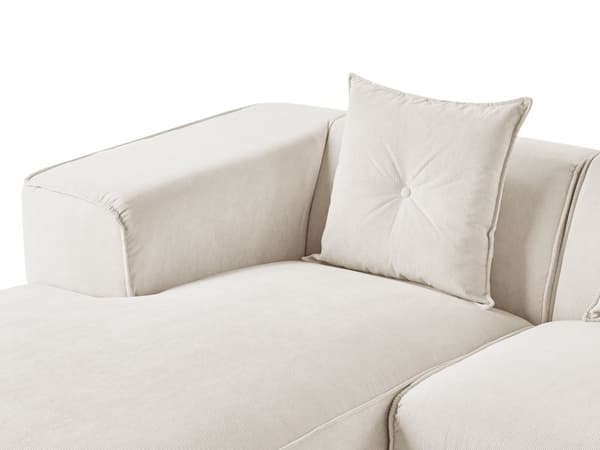 Hjørnesofa Off-White Fløjl 3 Personers Venstrevendt med Puder Moderne Stue