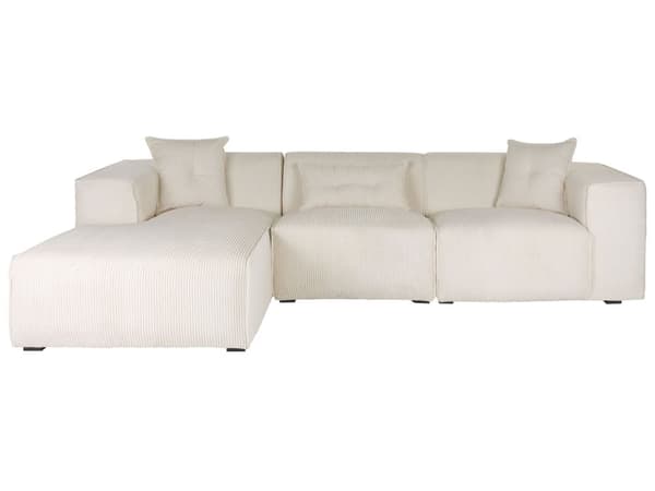 Høyre Hjørnesofa Off-White 3-seter Kordfløyel Polstring Ekstra Spredte Puter Moderne Stil