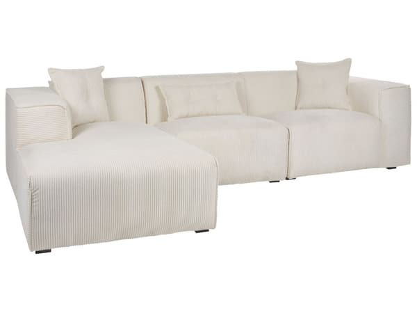 Høyre Hjørnesofa Off-White 3-seter Kordfløyel Polstring Ekstra Spredte Puter Moderne Stil