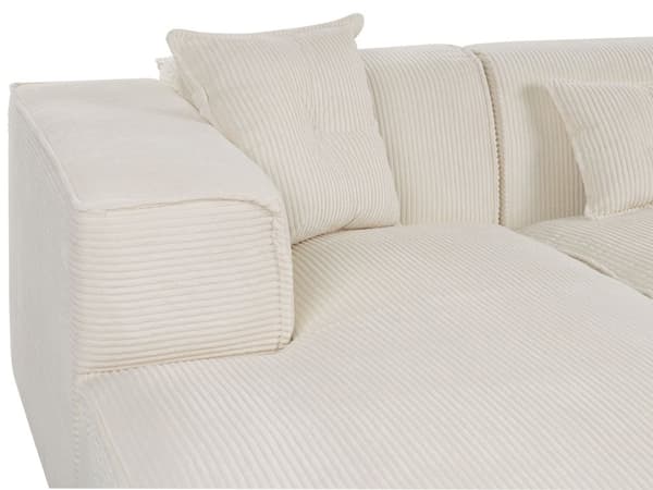 Høyre Hjørnesofa Off-White 3-seter Kordfløyel Polstring Ekstra Spredte Puter Moderne Stil
