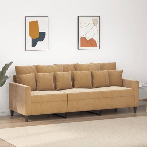 3-sitssoffa brun 180 cm sammet