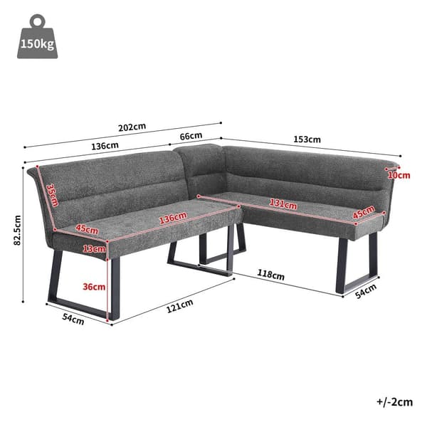 Velour Sofa 202x153x82,5 cm - Metal Fødder - Grå
