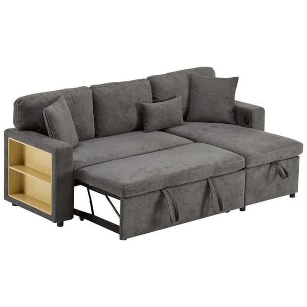 Soffa 215x133x85 cm - med USB-anslutning - med förvaringsutrymme - med sängfunktion - grå