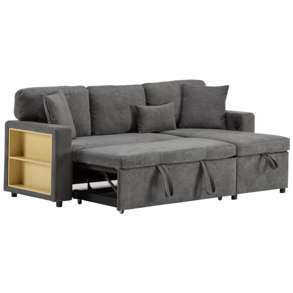 Soffa 215x133x85 cm - med USB-anslutning - med förvaringsutrymme - med sängfunktion - grå