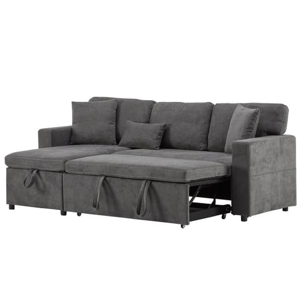 Soffa 215x133x85 cm - med USB-anslutning - med förvaringsutrymme - med sängfunktion - grå