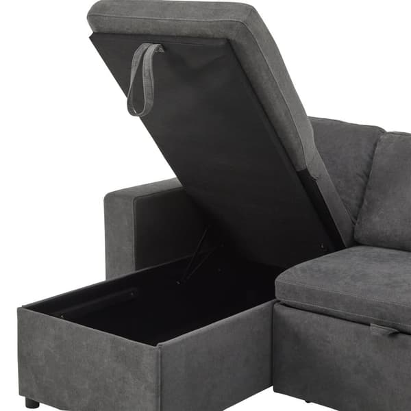 Soffa 215x133x85 cm - med USB-anslutning - med förvaringsutrymme - med sängfunktion - grå
